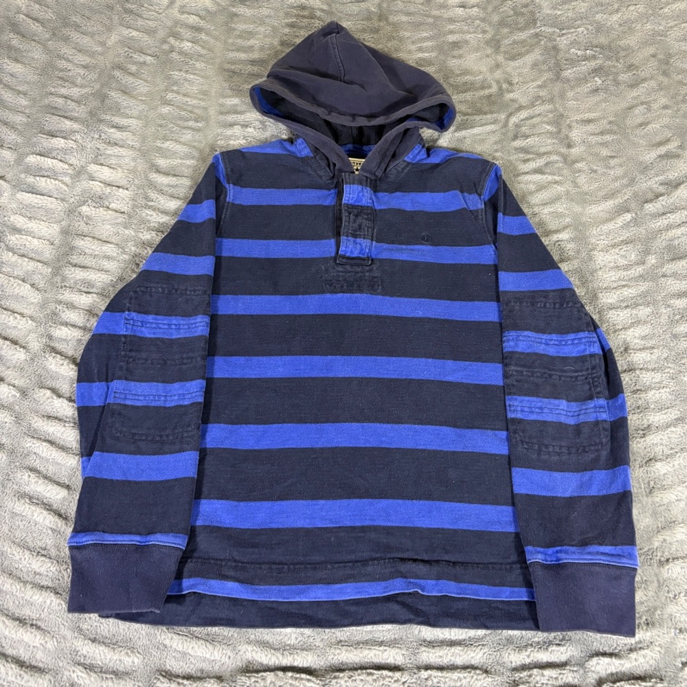 Converse One Star Mens Medium Blue Striped Hooded Rugby Shirt Long Sleeve Henley